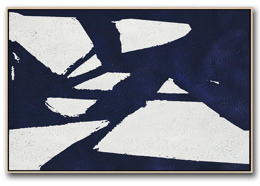 Abstract Painting Extra Large Canvas Art,Horizontal Navy Painting Abstract Minimalist Art On Canvas,Modern Abstract Wall Art